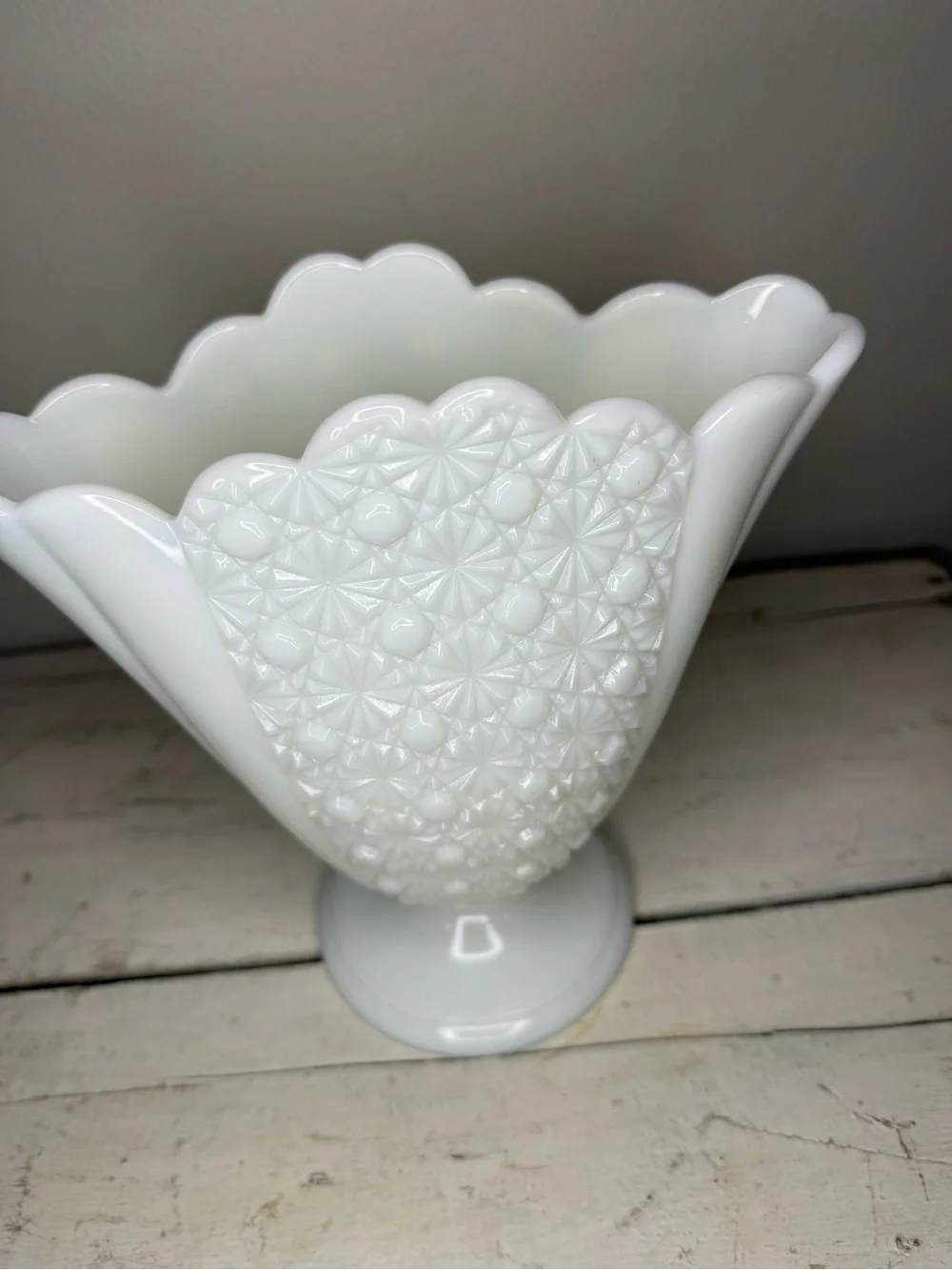 Vintage Fenton Daisy and Button Milk Glass Pedestal Vase Vintage Flared Vase
